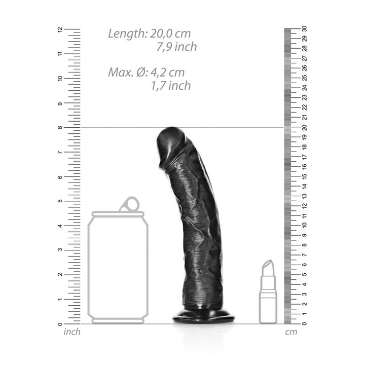 RealRock 7 Inch Realistic Regular Curved Dildo with Suction Cup - Black