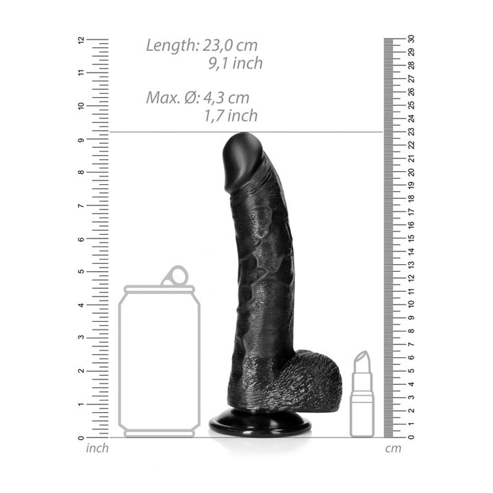 RealRock Realistic 8 Inch Curved Dong with Balls - Black