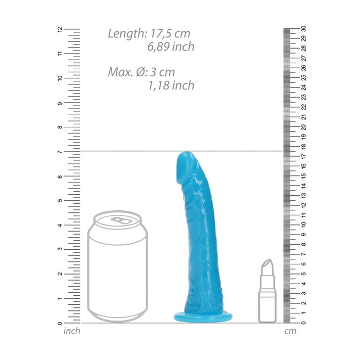 RealRock 6 Inch Slim Glow in the Dark Neon Dildo- Blue