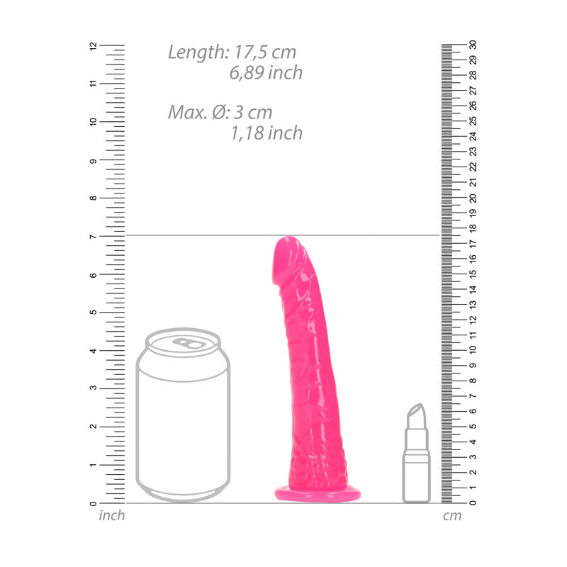 RealRock 6 Inch Slim Glow in the Dark Neon Dildo - Pink