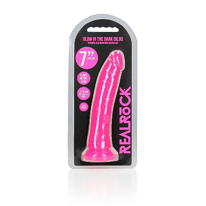 RealRock 7 Inch Slim Glow in the Dark Neon Dildo - Pink