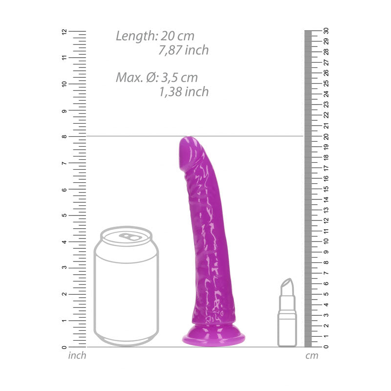 RealRock 7 Inch Slim Glow in the Dark Neon Dildo - Purple