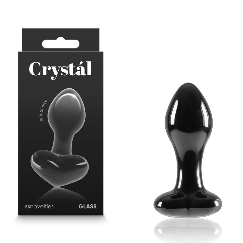 Crystal Heart - Black 9cm Glass Butt Plug