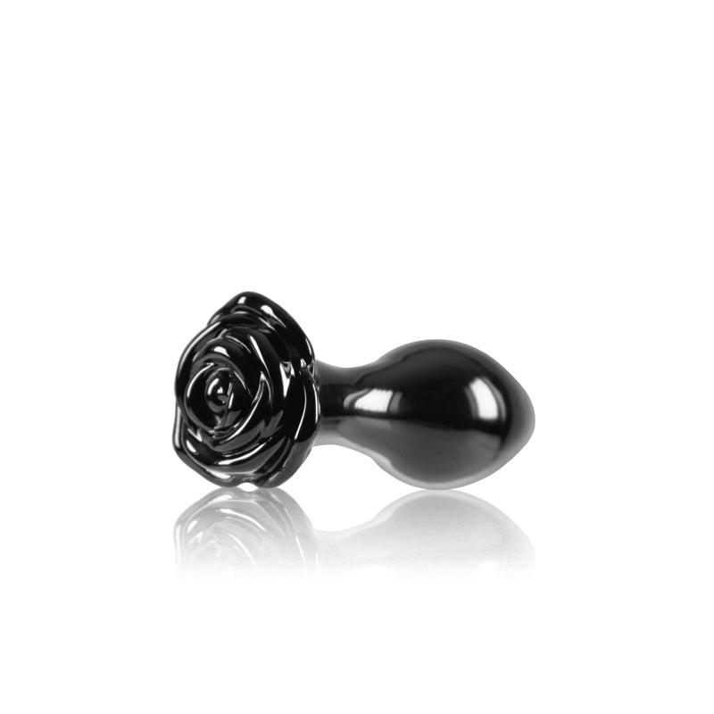 Crystal Rose - Black Glass Butt Plug