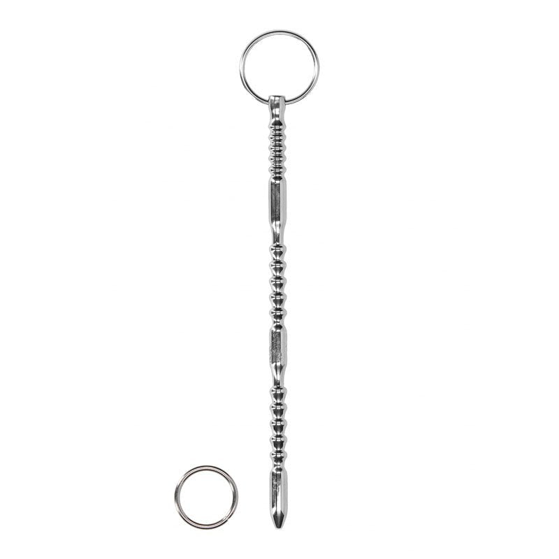 OUCH! Urethral Sounding Ribbed -  Stainless Steel 24cm Dilator with Ring