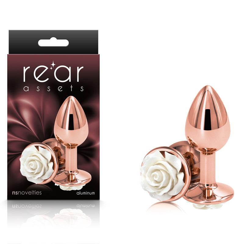 Rear Assets Rose - Small - Rose Gold 7.6cm Butt Plug with White Rose Base