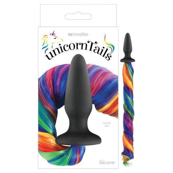 Unicorn Tails - Black 10 cm (4'') Butt Plug with Rainbow Pony Tail