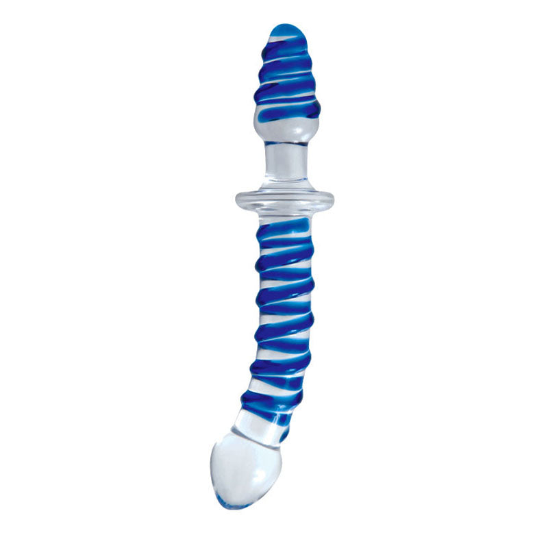 Adam & Eve Twisted Love Glass 9.5 Inch Double Dildo - Blue/Clear