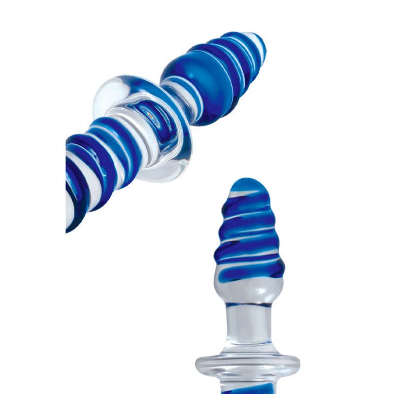 Adam & Eve Twisted Love Glass 9.5 Inch Double Dildo - Blue/Clear