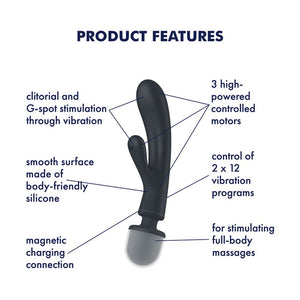 Satisfyer Triple Lover - Rabbit Vibrator and Massage Wand - Grey