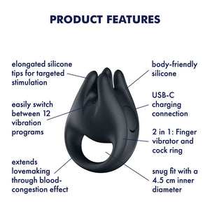 Satisfyer Perfect Pair 1 Vibrating Couples Ring - Black