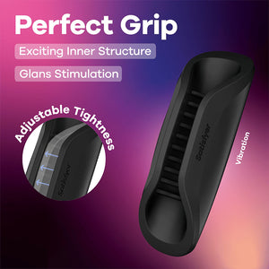 Satisfyer Perfect Grip Vibrating Masturbator Sleeve - Black
