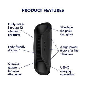Satisfyer Perfect Grip Vibrating Masturbator Sleeve - Black