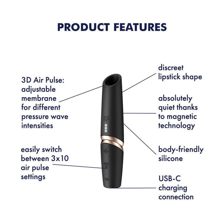 Satisfyer Perfect Kiss Air Pulse Clitoral Stimulator - Black