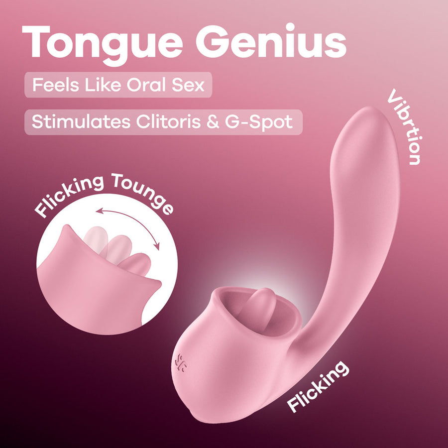 Satisfyer Tongue Genius - Vibrator with Flicking Clit Stimulator - Pink
