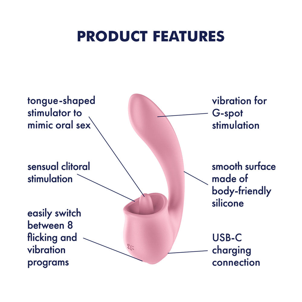 Satisfyer Tongue Genius - Vibrator with Flicking Clit Stimulator - Pink