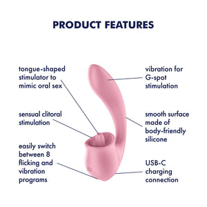 Satisfyer Tongue Genius - Vibrator with Flicking Clit Stimulator - Pink