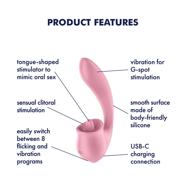 Satisfyer Tongue Genius - Vibrator with Flicking Clit Stimulator - Pink
