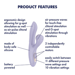 Satisfyer Pro + G-Spot - Battery Series Vibrator with Air Pulse Clitoral Stimulator - Lavender