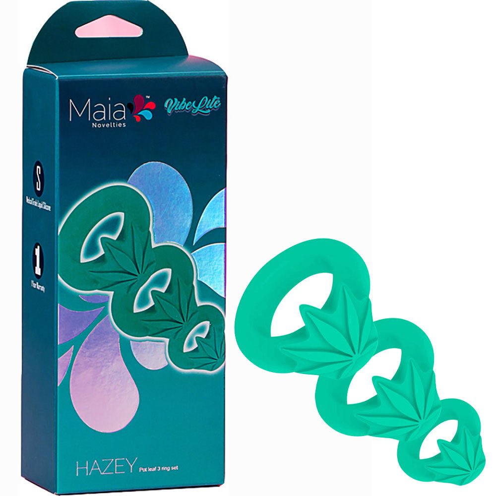 Maia Hazey Green Pot Leaf Cock Rings - 3 Sizes