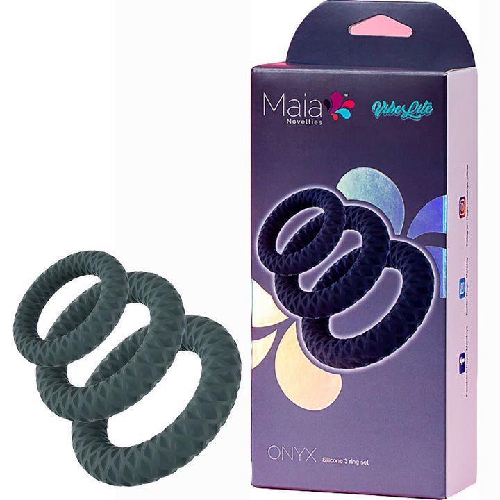 Maia Onyx Grey Cock Ring Set - 3 Sizes