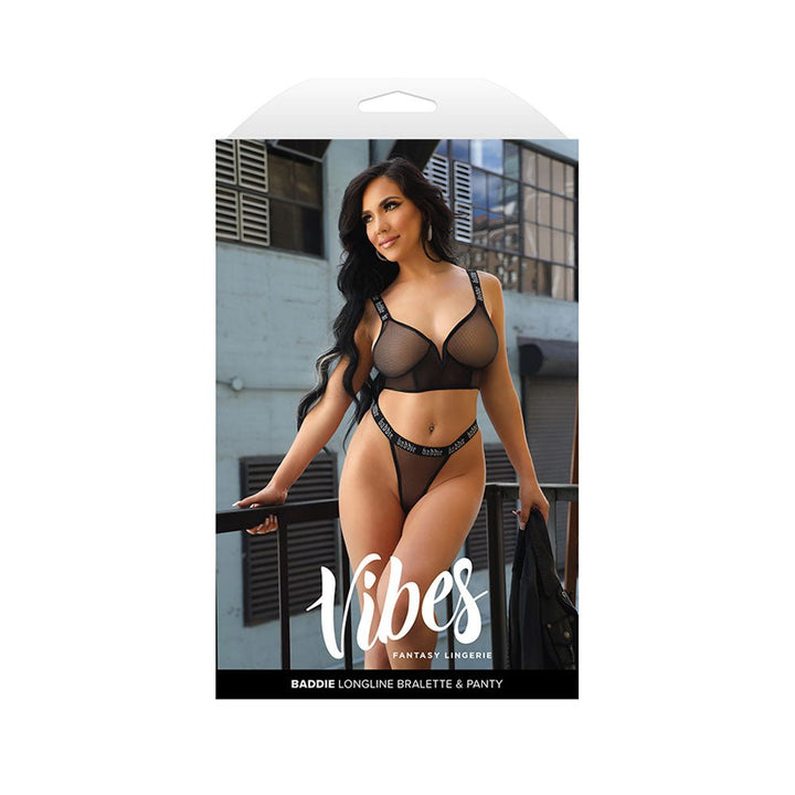 Vibes Baddie Longline Bralette & Panty - Black - M/L