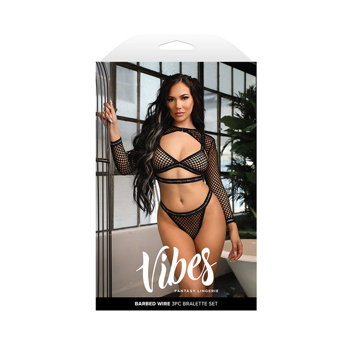 Vibes Barbed Wire 3 Piece Bralette Set - Black - S/M