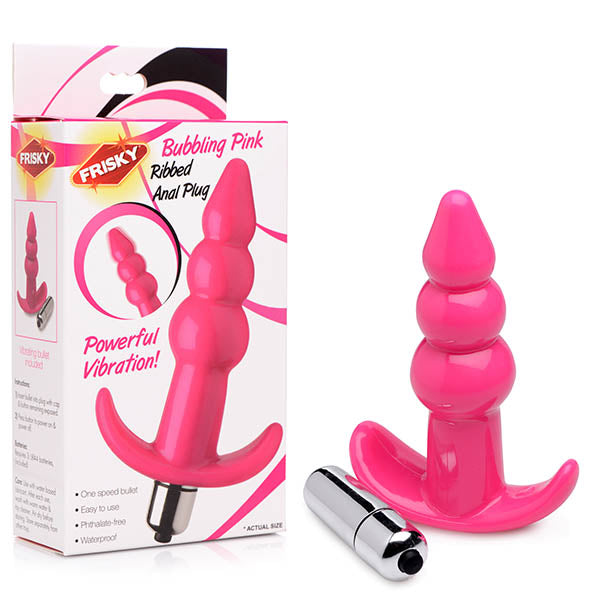 Frisky Ribbed 10.9cm Vibrating Butt Plug - Pink