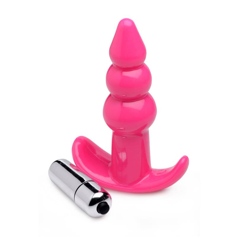 Frisky Ribbed 10.9cm Vibrating Butt Plug - Pink