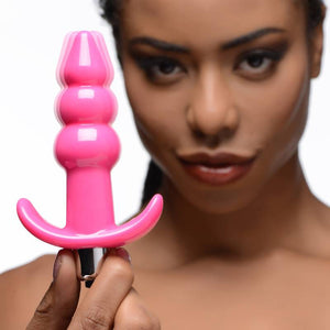 Frisky Ribbed 10.9cm Vibrating Butt Plug - Pink