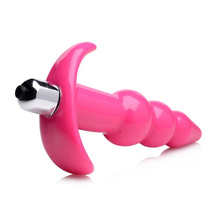 Frisky Ribbed 10.9cm Vibrating Butt Plug - Pink