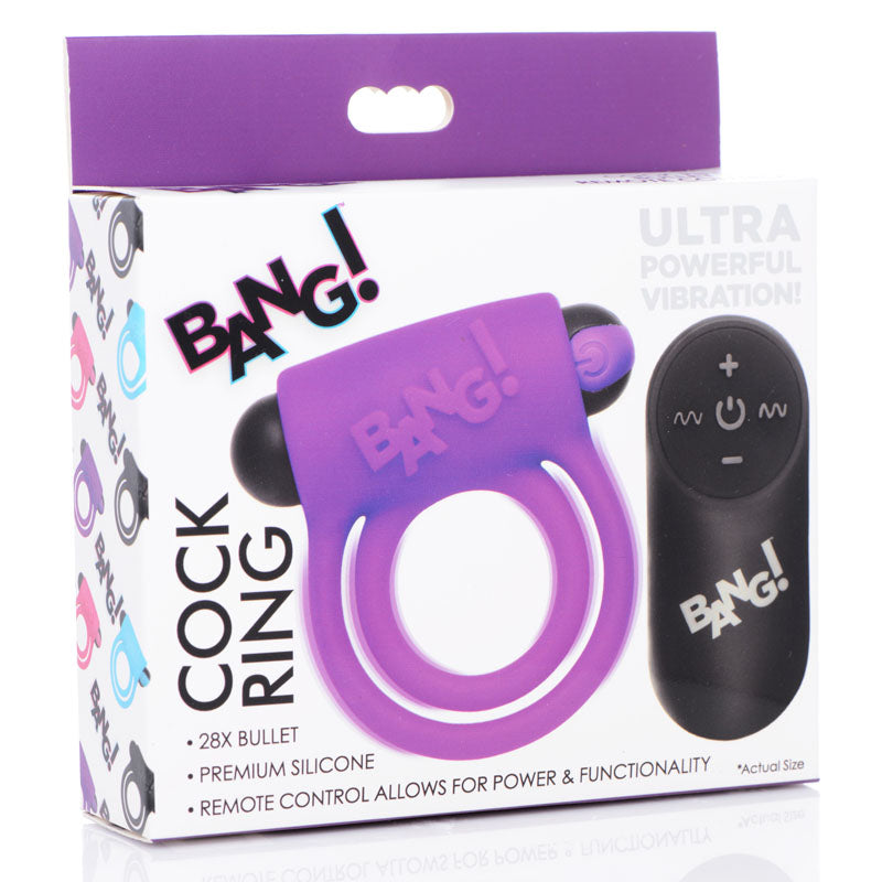 Bang! Silicone Cock Ring & Bullet with Wireless Remote - Purple