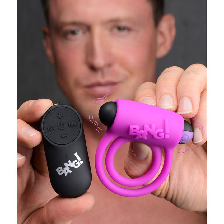Bang! Silicone Cock Ring & Bullet with Wireless Remote - Purple