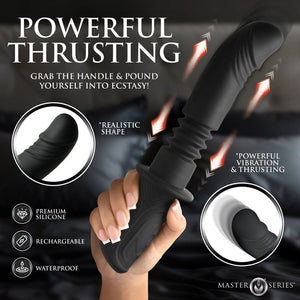 Master Series Power Thrust - Thrusting Vibrator Dildo- Black