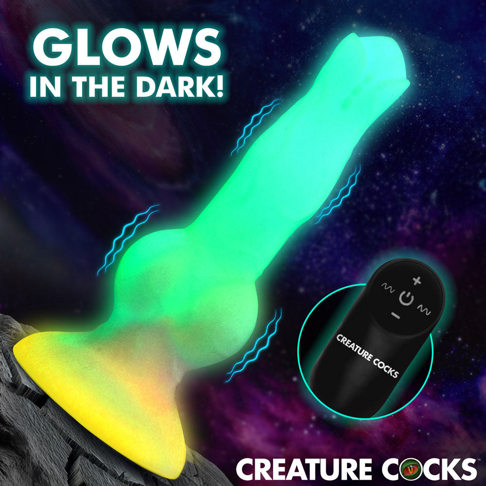 Creature Cocks Astro Cock - Glow In Dark 8 Inch Vibrating Fantasy Dildo with Remote