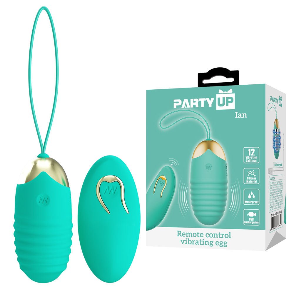 Party Up Ian Vibrating Egg with Remote Control - Teal