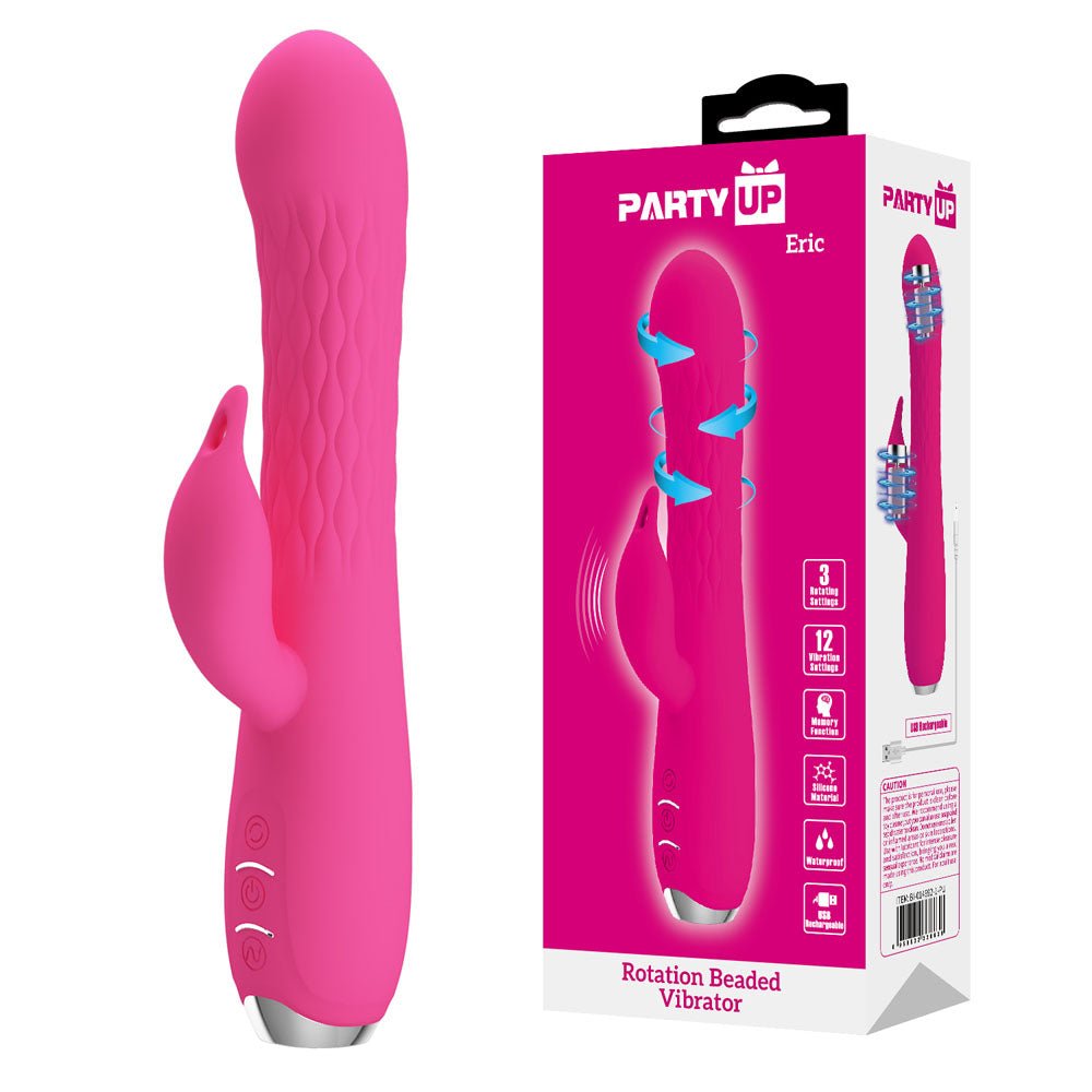 Party Up Eric Rotating Beads Rabbit Vibrator - Pink