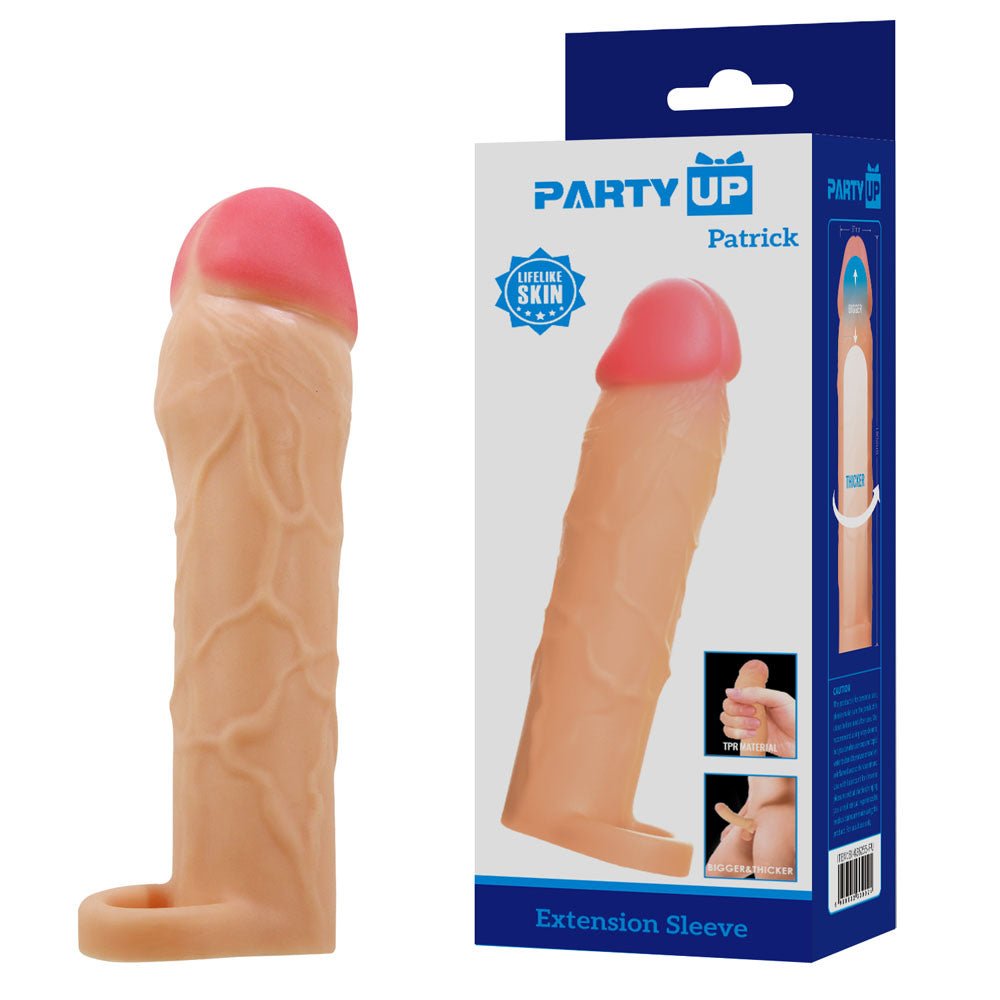 Party Up Patrick 2 Inch Extender Penis Sleeve with Ball Strap - Flesh