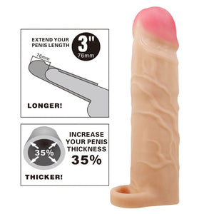 Party Up Richard 3 Inch Penis Extender Sleeve with Ball Strap - Flesh