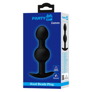 Party Up James Anal Beads Butt Plug - Black