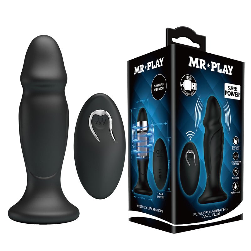 Mr Play Powerful Vibrating Anal Plug with Remote Control - Black