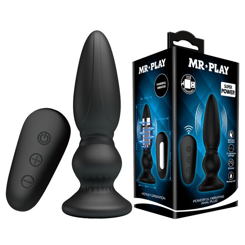Mr Play - Powerful Vibrating 5 Inch Anal Plug with Remote Control - Black