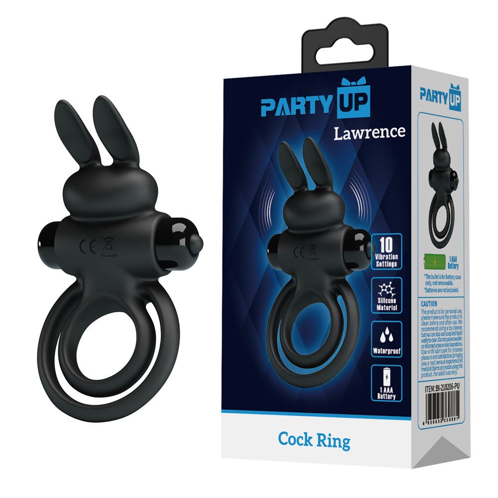 Party Up Lawrence Vibrating Cock & Balls Ring - Black