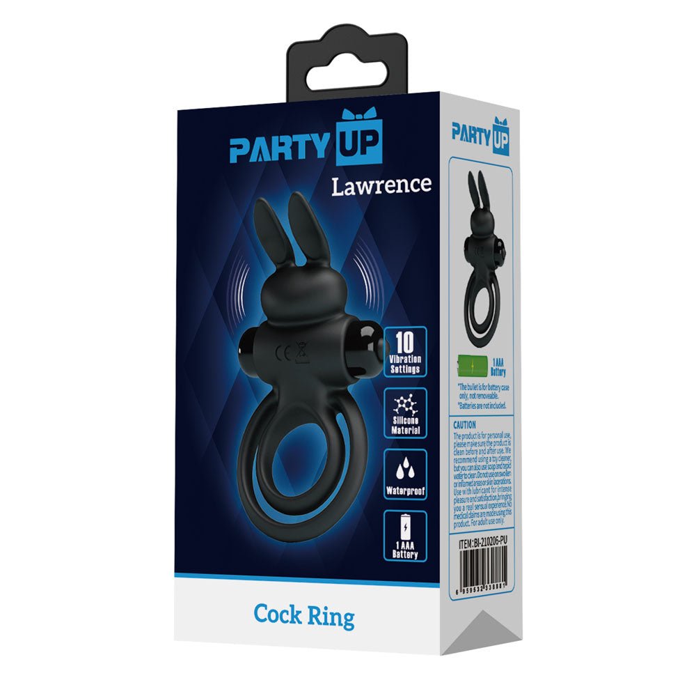 Party Up Lawrence Vibrating Cock & Balls Ring - Black