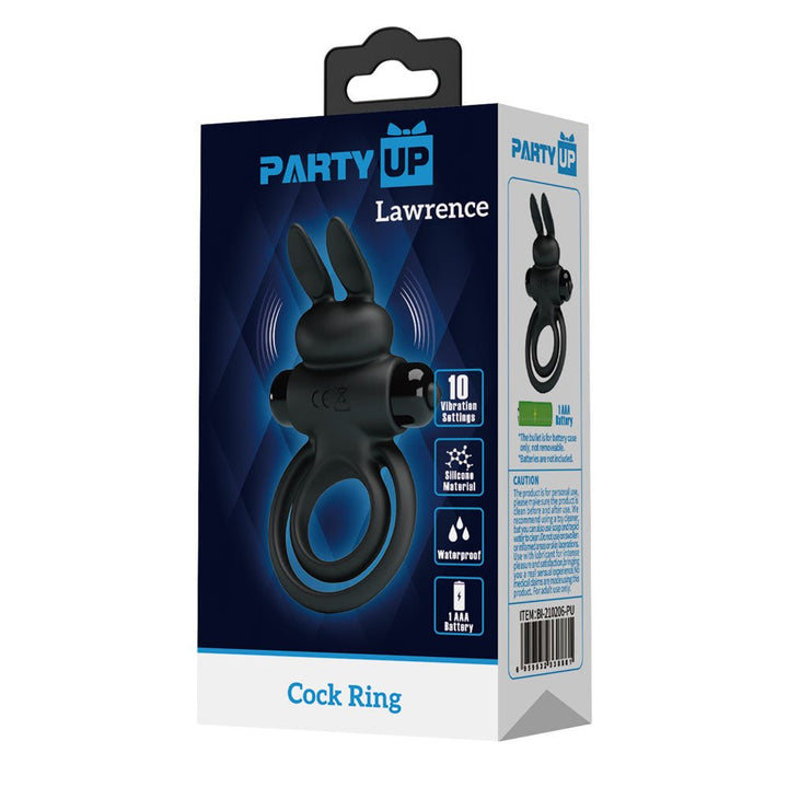 Party Up Lawrence Vibrating Cock & Balls Ring - Black