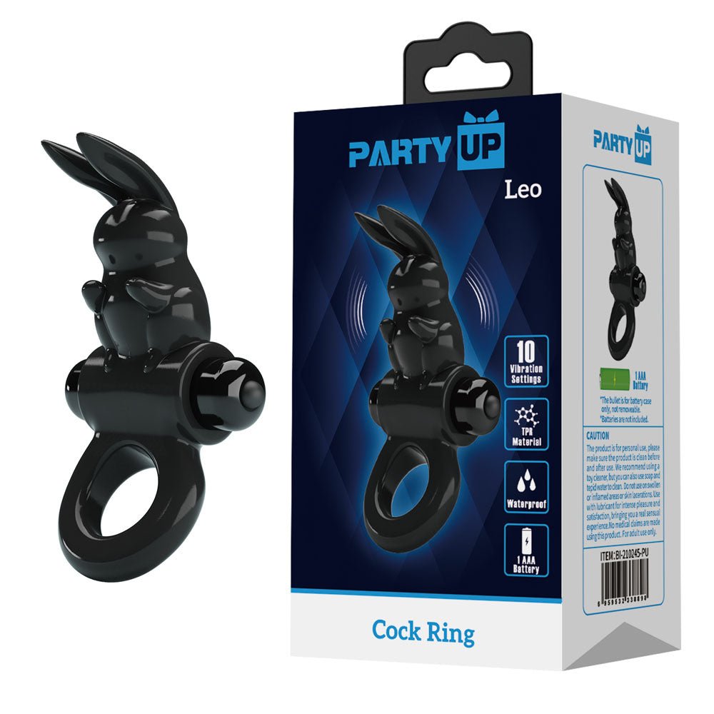Party Up Leo Vibrating Cock Ring - Black