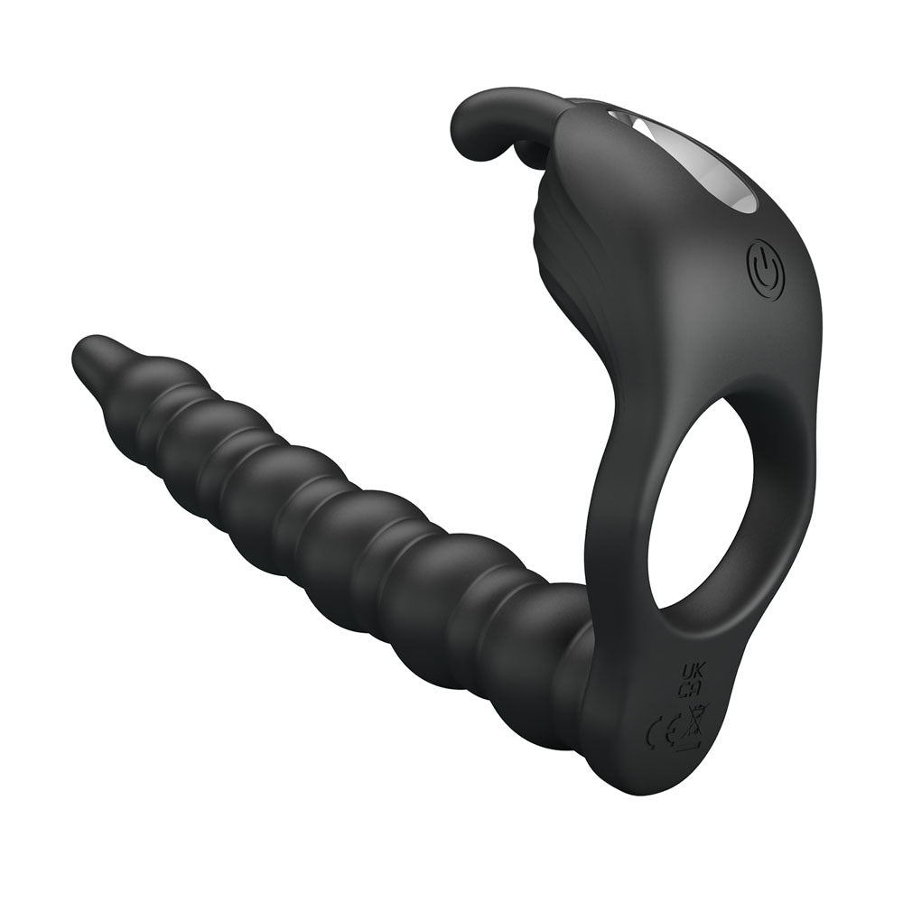 Party Up Marcus - Vibrating Cock Ring & Anal Plug with Double Penetrator - Black