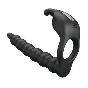 Party Up Marcus - Vibrating Cock Ring & Anal Plug with Double Penetrator - Black