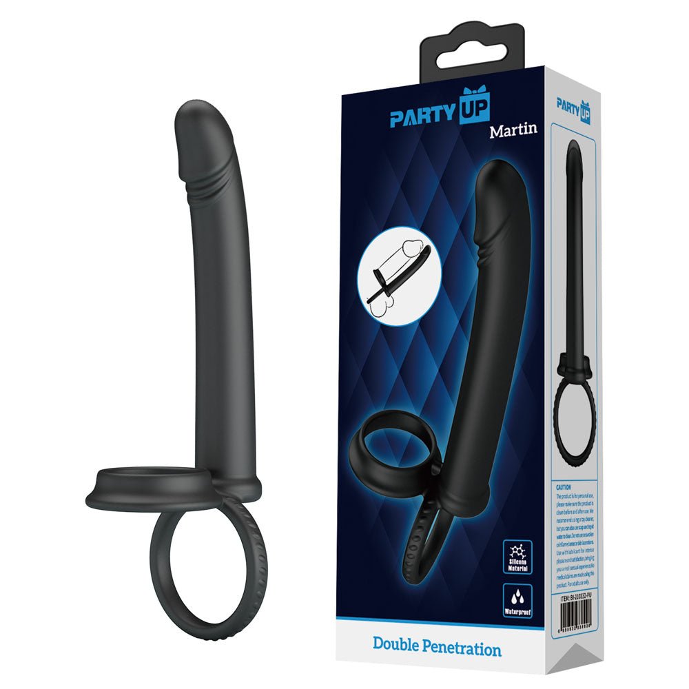 Party Up Martin Cock & Ball Rings with Double Penetrator - Black