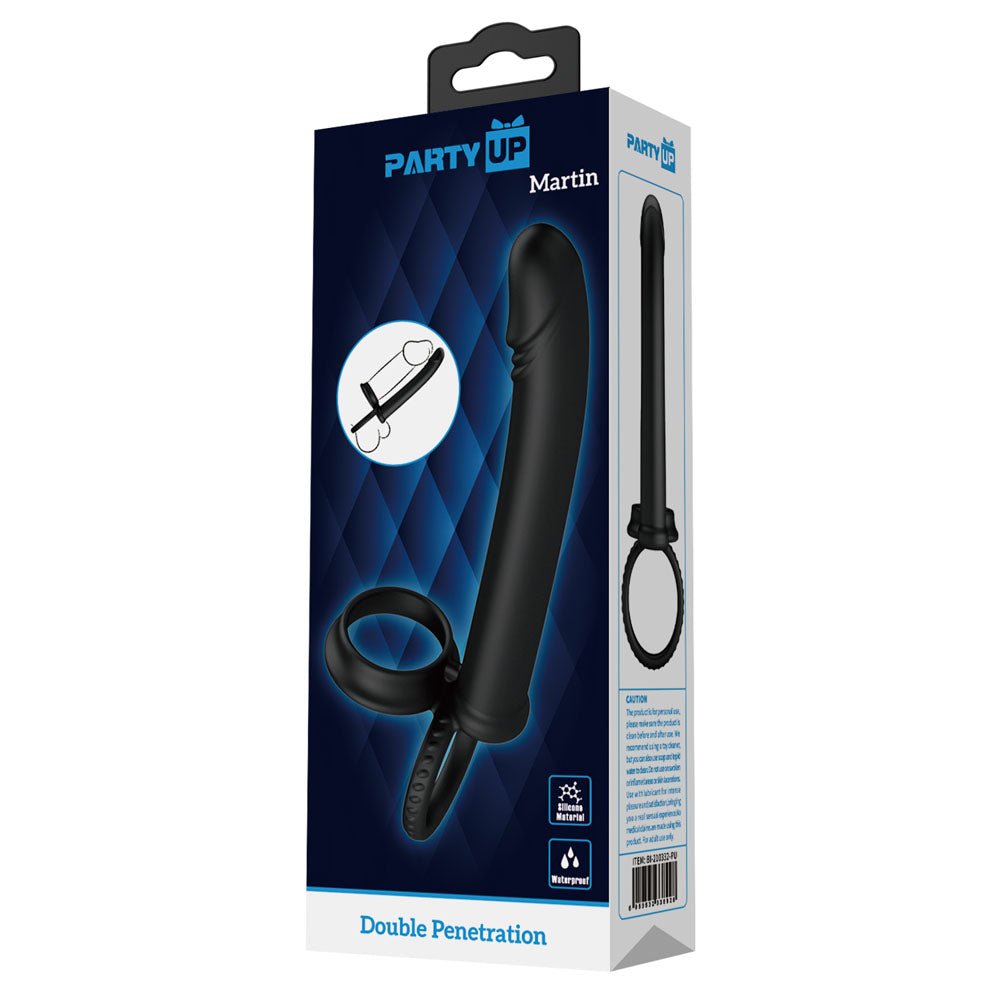 Party Up Martin Cock & Ball Rings with Double Penetrator - Black